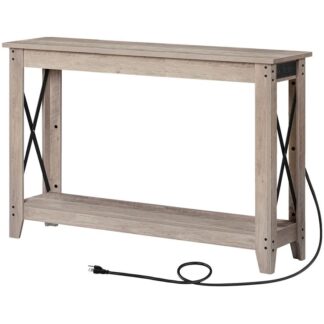 Grey Console Table Entryway Table Narrow Sofa Table with Outlets & USB Ports Hallway Living Room