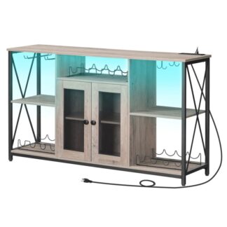 خزانة بار النبيذ مع أضواء LED ومنافذ الطاقة, خزانة بار القهوة للنظارات, خزانة بوفيه جانبية, خزانة المشروبات الكحولية لتناول الطعام, غرفة الجلوس, حاجِز, جريج وأسود