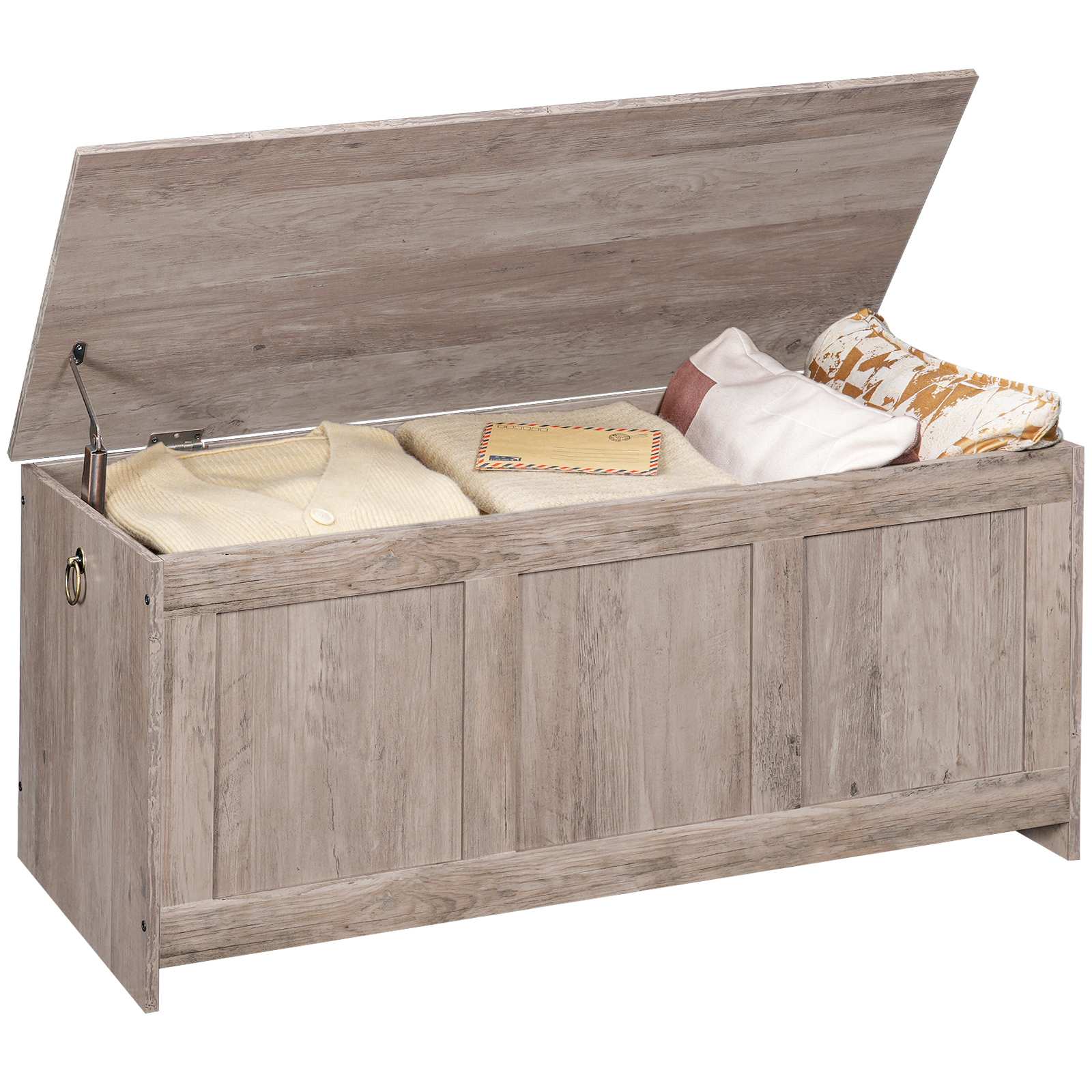 Banc de rangement HOOBRO, 39.3" Coffre de rangement en bois rétro, Tronc de rangement en bois, Coffre jouet avec dessus de levage, Organisateur d'entrée multifonctionnel, pour l'entrée, Salon, Gris
