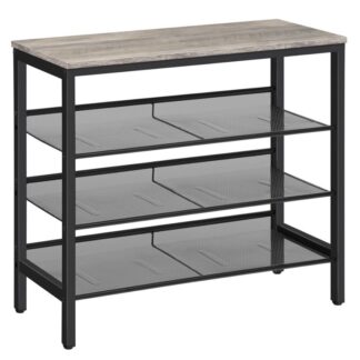Étagère à chaussures industrielle, 4-Étagère à chaussures à plusieurs niveaux, Unité de rangement avec 3 Étagères en maille, Meubles d'appoint aspect bois avec structure en métal, pour l'entrée, Salon, Couloir, Gris