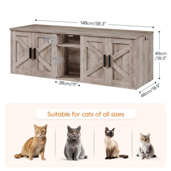 Grijze dubbele kattenbakbehuizing, Verborgen ontwerp met gang, Houten kattenbak met haken