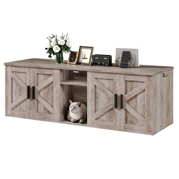 Grijze dubbele kattenbakbehuizing, Verborgen ontwerp met gang, Houten kattenbak met haken