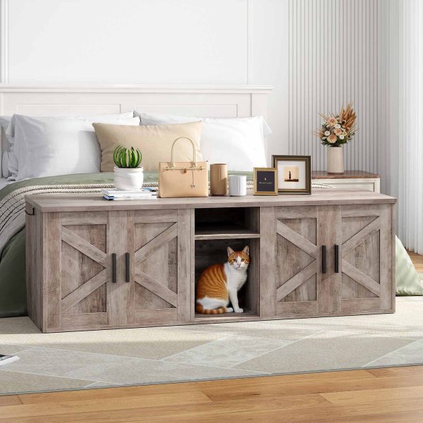 Grijze dubbele kattenbakbehuizing, Verborgen ontwerp met gang, Houten kattenbak met haken