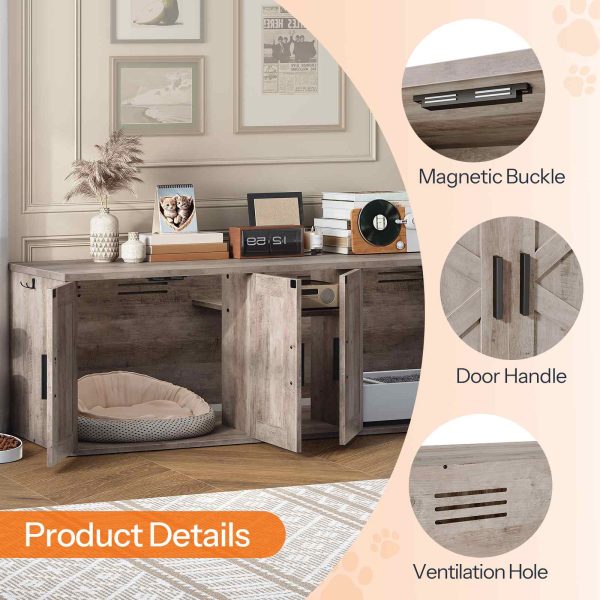 Grijze dubbele kattenbakbehuizing, Verborgen ontwerp met gang, Houten kattenbak met haken