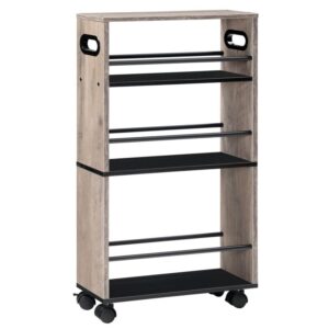 4-tier slim rolling cart, storage cart for laundry room, narrow kitchen cart with handle and lockable casters, space saving, easy assembly, for kitchen, bathroom, greige and black