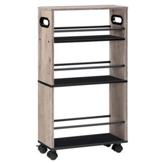 4-Βαθμολογία βαθμίδας λεπτό, καλάθι αποθήκευσης για πλυντήριο, στενό καλάθι κουζίνας με λαβή και κλειδαριά τροχούς, εξοικονόμηση χώρου, Εύκολη συναρμολόγηση, για κουζίνα, τουαλέτα, Greige και Black