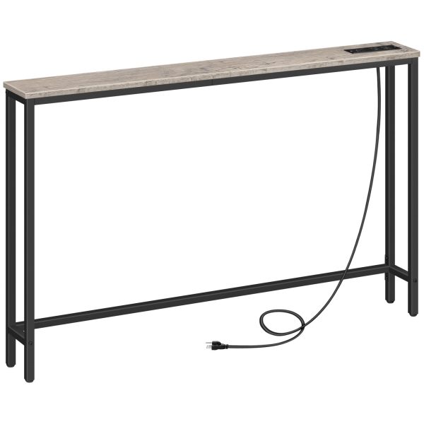 47.2-Inch Narrow Console Table with Integrated Power Outlets, Slim Behind-Couch Table Equipped with Charging Station, Long Thin Entryway Table for Foyer, Wohnzimmer & Flur, Grey Finish