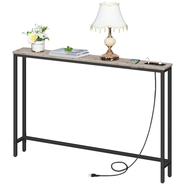 47.2-Inch Narrow Console Table with Integrated Power Outlets, Slim Behind-Couch Table Equipped with Charging Station, Long Thin Entryway Table for Foyer, Wohnzimmer & Flur, Grey Finish