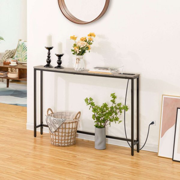 47.2-Inch Narrow Console Table with Integrated Power Outlets, Slim Behind-Couch Table Equipped with Charging Station, Long Thin Entryway Table for Foyer, Wohnzimmer & Flur, Grey Finish