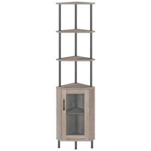 corner shelf stand, 64.8" tall industrial corner cabinet with doors, 5-tier corner bookcase, corner display cabinet plant stand, display shelves rack for living room, grey