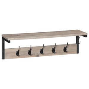 wall coat rack with 7 hooks and shelf, coat rack, hallway coat rack, hanging shelf with coat hooks for hallway, living room, kitchen, grey black