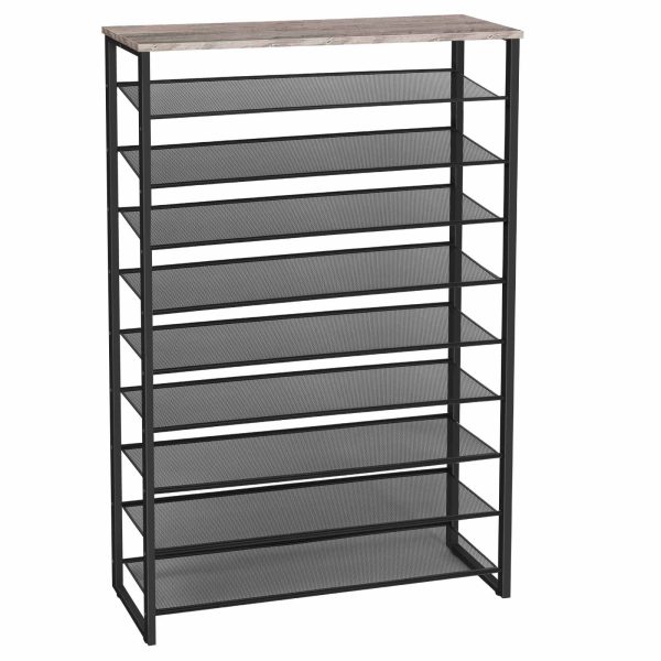 10-Tier Metal Mesh Shoe Rack, Grey and Black 100cm Wide High-Capacity Storage Organizer, 45-50 Pair Shoe Shelf for Entryway, Closet and Hallway