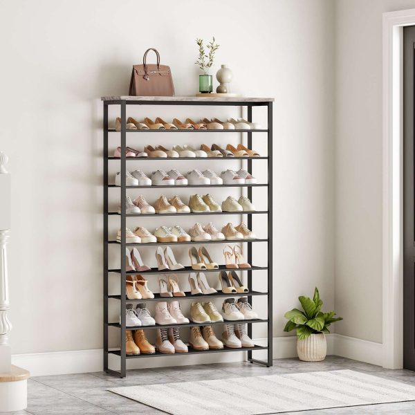 10-Tier Metal Mesh Shoe Rack, Grey and Black 100cm Wide High-Capacity Storage Organizer, 45-50 Pair Shoe Shelf for Entryway, Closet and Hallway