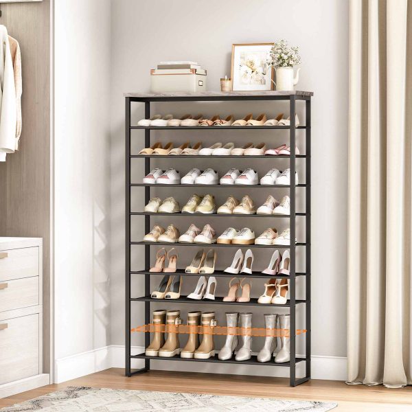 10-Tier Metal Mesh Shoe Rack, Grey and Black 100cm Wide High-Capacity Storage Organizer, 45-50 Pair Shoe Shelf for Entryway, Closet and Hallway