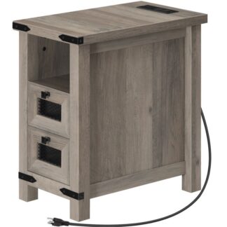 طاولة نهاية مع محطة شحن, طاولة جانبية ضيقة للمزرعة مع أدراج تخزين, منضدة مع منافذ ومنافذ USB, للمساحات الصغيرة, غرفة الجلوس, غرفة نوم, جريج