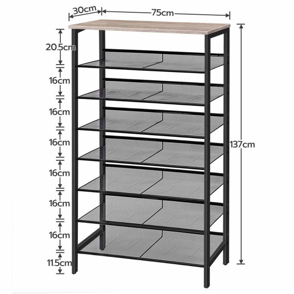 8-رف الأحذية الطبقة, رف تخزين شبكي ثابت مع وظيفة قابلة للتعديل, يستوعب 21-28 أزواج, تصميم موفر للمساحة للمدخل, غرفة المعيشة وغرفة النوم