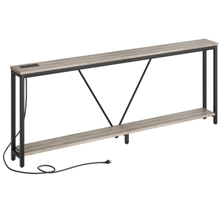 2م طاولة وحدة التحكم الأريكة الطويلة الإضافية مع محطة الشحن, رمادي ثنائي الطبقات خلف الأريكة مع V-Brace, للدخول الضيق, المدخل, غرفة الجلوس