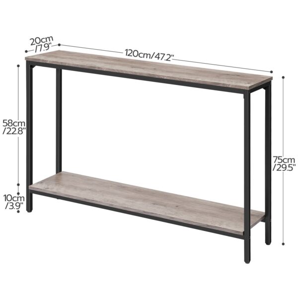 Industrial Narrow Console Table with Double Shelves, 120cm Entryway Sofa Table, Wood-Look Accent Storage Table for Living Room, Hallway, Foyer & Office