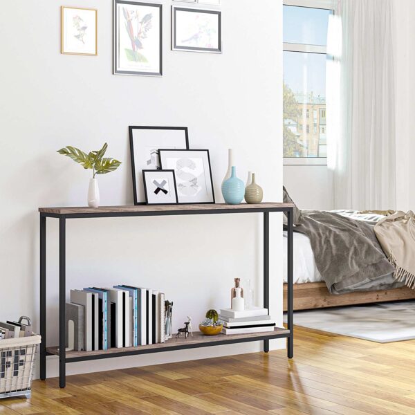 Industrial Narrow Console Table with Double Shelves, 120cm Entryway Sofa Table, Wood-Look Accent Storage Table for Living Room, Hallway, Foyer & Office