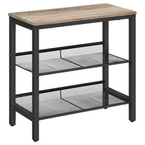 Side Table, 3-Tier Narrow End Table, Nightstand with 2 Flat or Slant Adjustable Shelves for Small Spaces, Hallway, Living Room, Bedroom, Sturdy, Easy Assembly, Greige and Black