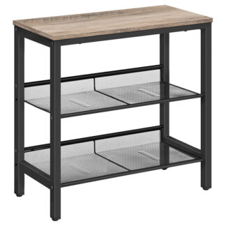 Beistelltisch, 3-Schmaler Beistelltisch mit Etagen, Nachttisch mit 2 Flache oder schräg verstellbare Regale für kleine Räume, Flur, Wohnzimmer, Schlafzimmer, Robust, Einfache Montage, Greige und Schwarz