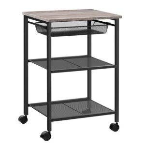 printer stand, 3-tier printer cart with adjustable mesh drawer, heavy duty storage rack printer tableon wheels, for home office, greige and black