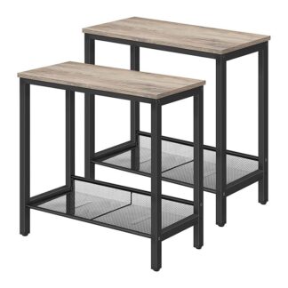 Βοηθητικό τραπέζι, Σετ από 2 Καναπές τελικό τραπέζι, Στενή νυχτερινή περίπτερο με ρυθμιζόμενο ράφι ματιών, Νυχτερινό στρώμα ή γωνιακό για μικρούς χώρους, Σταθερό Μεταλλικό Πλαίσιο, Εύκολη συναρμολόγηση, Ρουστίκ καφέ