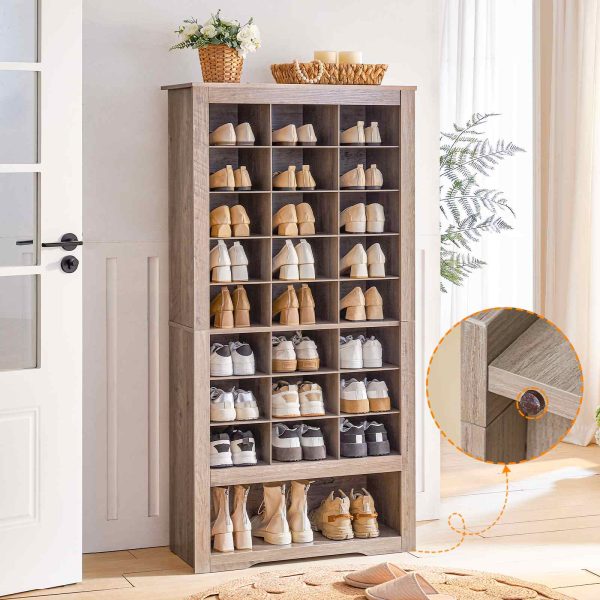 8-Tier Heavy-Duty Shoe Cabinet, Freestanding Shoe Storage Unit with 24 Compartments & 3 Hooks, Multi-Scenario Organizer for Entryway, Closet & Living Room