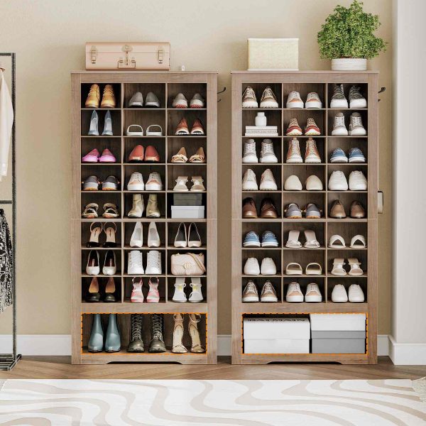 8-Tier Heavy-Duty Shoe Cabinet, Freestanding Shoe Storage Unit with 24 Compartments & 3 Hooks, Multi-Scenario Organizer for Entryway, Closet & Living Room