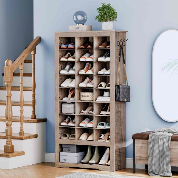 8-Tier Heavy-Duty Shoe Cabinet, Freestanding Shoe Storage Unit with 24 Compartments & 3 Hooks, Multi-Scenario Organizer for Entryway, Closet & Living Room
