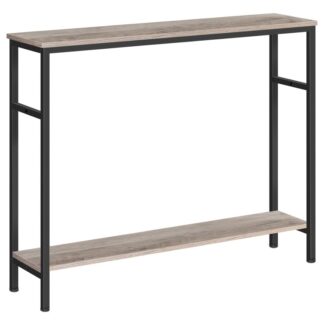 Table console, Table de couloir avec étagère réglable, Table de canapé mince, 2-Table d'appoint à niveaux avec étagère de rangement, pour le salon, Bureau, Industriel, Robuste, Grège