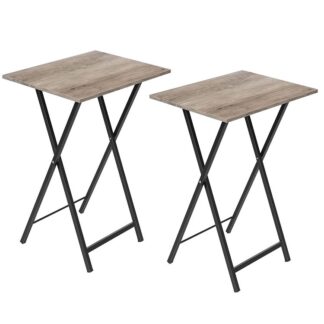Folding TV Tray Tables, Set of 2 Side Table for Small Space, Industrial Snack Tables for Eating at Couch, Stable Metal Frame, Easy Assembly, Space Saving, Grey and Black