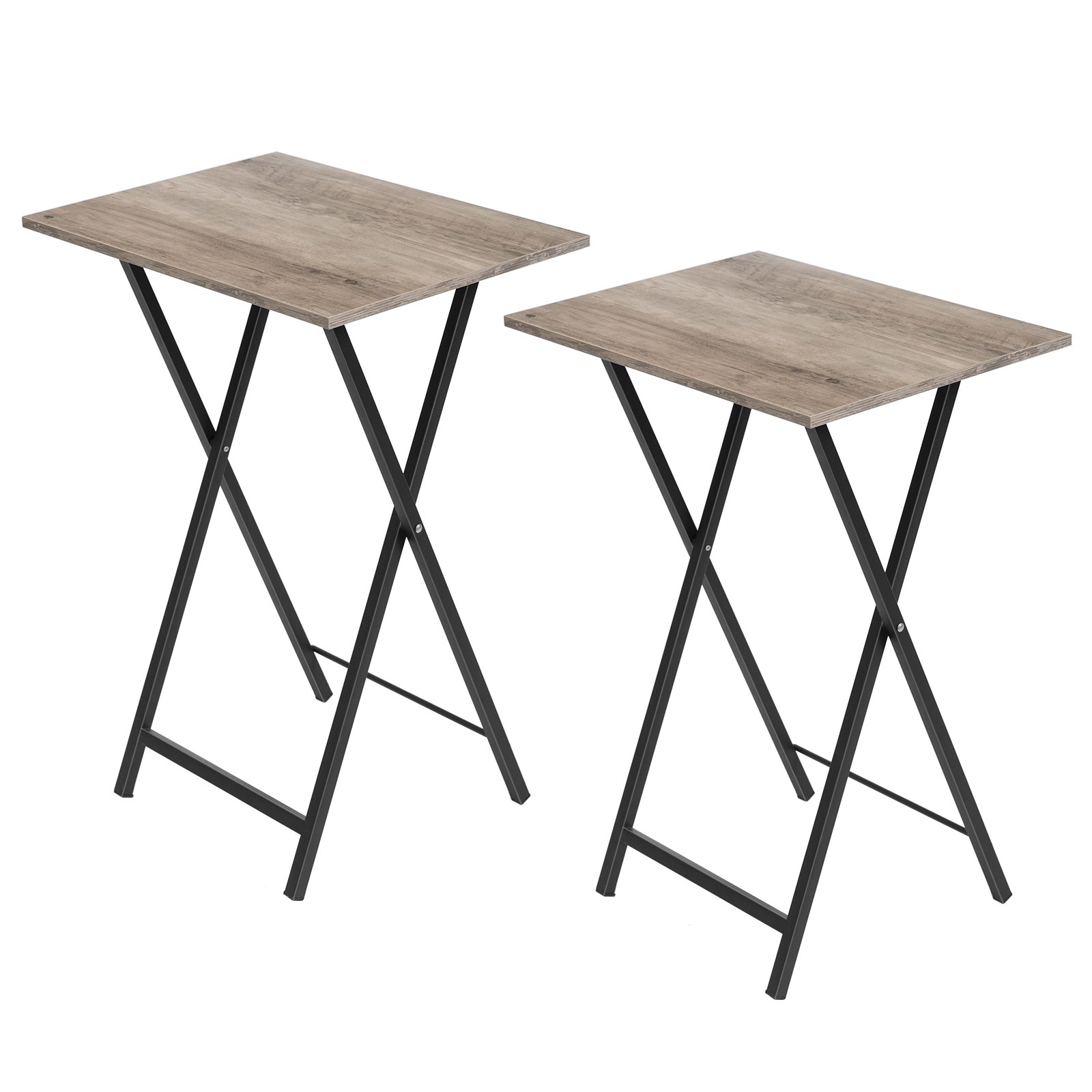 طاولات تلفزيون قابلة للطي (مجموعة من 2), Industrial-Style Grey & طاولات جانبية سوداء للمساحات الصغيرة, Stable Metal-Frame Snack Tables Suitable for Couch Use, تصميم موفر للمساحة مع سهولة التجميع
