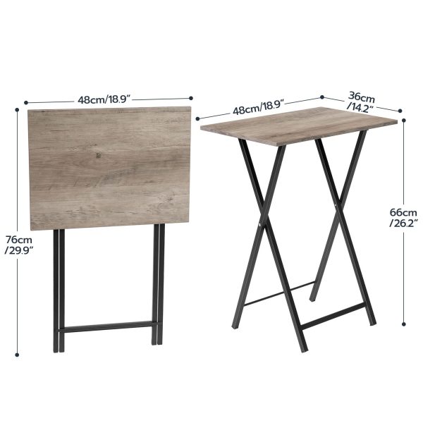 Tavolini porta TV pieghevoli (Insieme di 2), Grigio stile industriale & Tavolini neri per piccoli spazi, Tavoli snack stabili con struttura in metallo adatti per l'uso sul divano, Design salvaspazio con facile montaggio