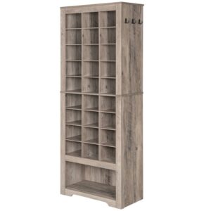 shoe storage cabinet, shoe organizer with 28 cubes and hooks, 10 tier shoe rack for closet, holds 27-30 pairs of shoes, for entryway, living room, bedroom,