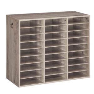 wooden literature organizer, 27-slot file organizer, removable mail sorter, classroom mailbox, mail organizer, paper storage organizer, for office, study, classroom, library, greige