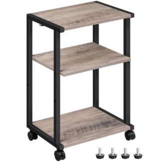 Soporte para impresora industrial, Carro rodante para impresora, 3-Mesa para impresora en niveles con estante ajustable y gancho, Adecuado para la oficina en casa