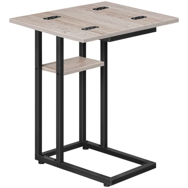 Foldable C-Shaped End Table with Storage Shelf, Grey & Black Compact Side Table for Living Room, Bedroom and Small Spaces, Easy Assembly