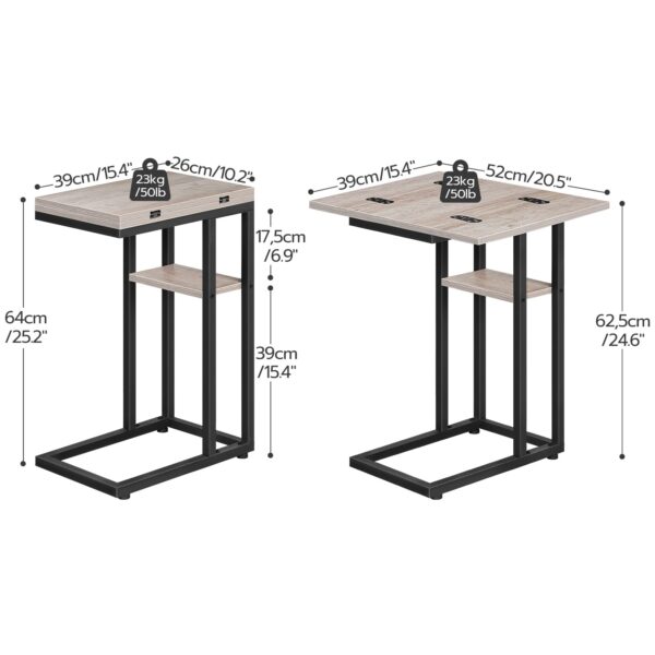 Foldable C-Shaped End Table with Storage Shelf, Grey & Black Compact Side Table for Living Room, Bedroom and Small Spaces, Easy Assembly