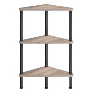 Corner Shelf, Industrial 3-Tier Wall Corner Bookshelf with Metal Frame, Corner Shelf Stand Display Plant Flower, Corner Bookcase for Small Spaces, Living Room, Greige and Black