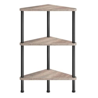 Kulmahylly, Teollisuus 3-tason seinän kulma-kirjahylly metallikehyksellä, Kulmahyllyteline Näytä kasvi kukka, Kulmahylly pieniin tiloihin, Olohuone, Greige ja musta