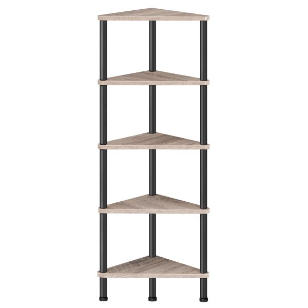 5-Tier Industrial Corner Shelf, Wall-Mounted Corner Bookshelf with Metal Frame, Multi-Functional Corner Display Rack for Plants, Flowers and Books, Passer for små mellomrom, Stue, gresk & Svart