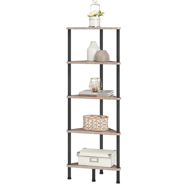 5-Tier Industrial Corner Shelf, Wall-Mounted Corner Bookshelf with Metal Frame, Multi-Functional Corner Display Rack for Plants, Flowers and Books, Passer for små mellomrom, Stue, gresk & Svart