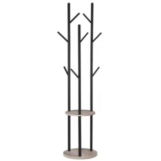 wieszak na ubrania, wolnostojący stojak na ubrania, Stojak na kształt drzewa z 8 haczyki, 2 Okrągłe półki na ubrania, kapelusz, torba, salon, sypialnia, biuro, szary czarny