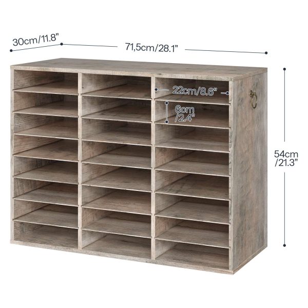 27-Přihrádkový dřevěný organizér na literaturu, Grey Countertop Mail Sorter with Adjustable Shelves, Vhodné do domácnosti, Kancelář, School and Classroom Student Mailbox