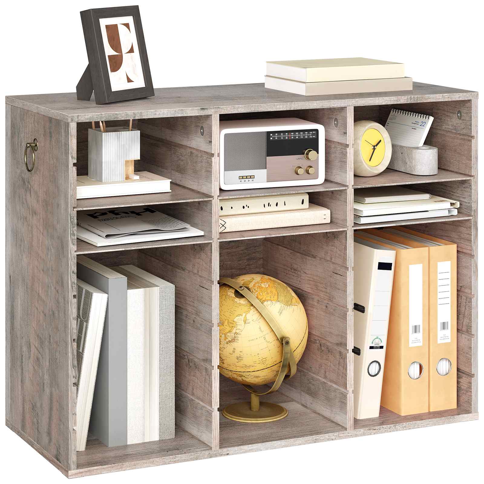 27-Přihrádkový dřevěný organizér na literaturu, Grey Countertop Mail Sorter with Adjustable Shelves, Vhodné do domácnosti, Kancelář, School and Classroom Student Mailbox