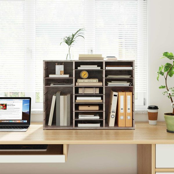 27-Přihrádkový dřevěný organizér na literaturu, Grey Countertop Mail Sorter with Adjustable Shelves, Vhodné do domácnosti, Kancelář, School and Classroom Student Mailbox