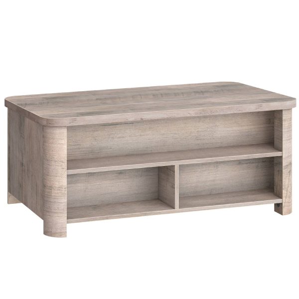 Lift-Top Coffee Table, Multifunctional Grey Center Table with Hidden Compartment and 3 Open Shelves, Suitable for Living Room & Office