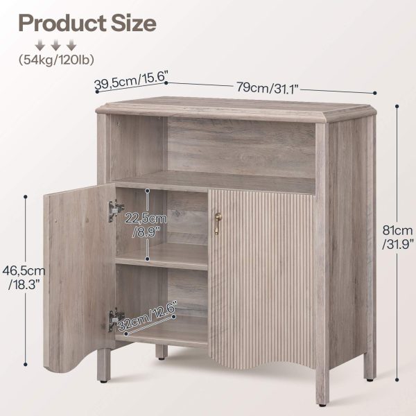 Oriental-Style Greige Console Table, Engineered Wood Entryway Storage Cabinet with Adjustable Shelf, Multi-Scenario Buffet Sideboard