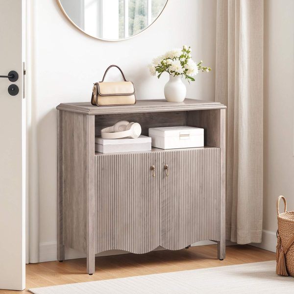 Oriental-Style Greige Console Table, Engineered Wood Entryway Storage Cabinet with Adjustable Shelf, Multi-Scenario Buffet Sideboard